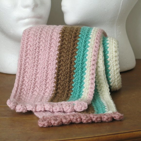Long Striped Scarf pink/brown/cream/aqua - Picture 11 of 12